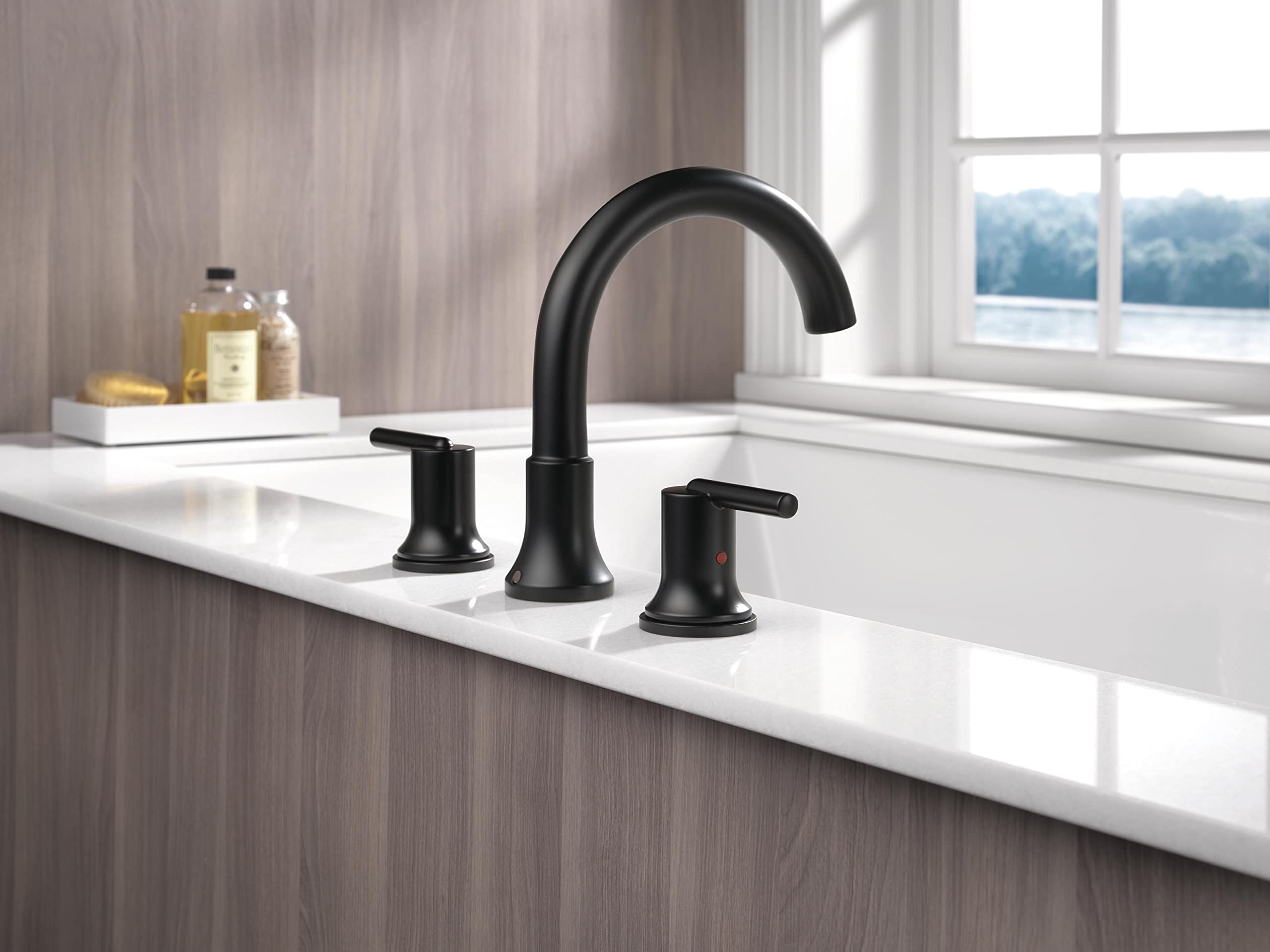 Delta Trinsic Roman Tub Faucet, Matte Black Deck Mount Bathtub